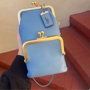 Coach 1941 Double Kisslock Frame 12 Bag in Slate Leather Blue Crossbody RARE